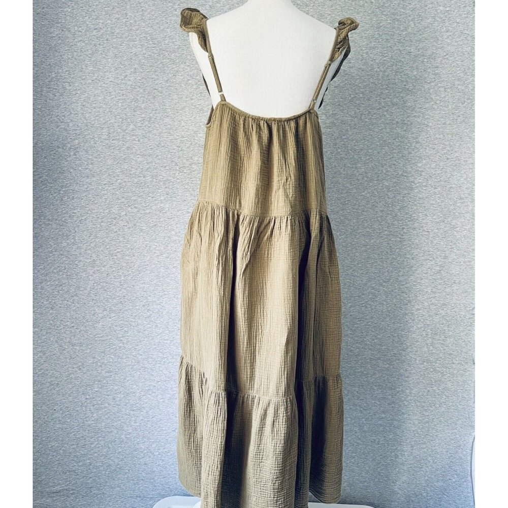 Grade & Gather Dress Womens Large Green Gauze Tiered Boho Beach Midi Sundress - Picture 4 of 13